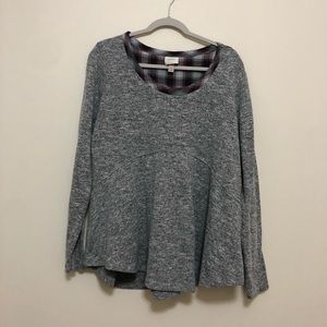 Fit and flare grey and plaid shirt long sleeve